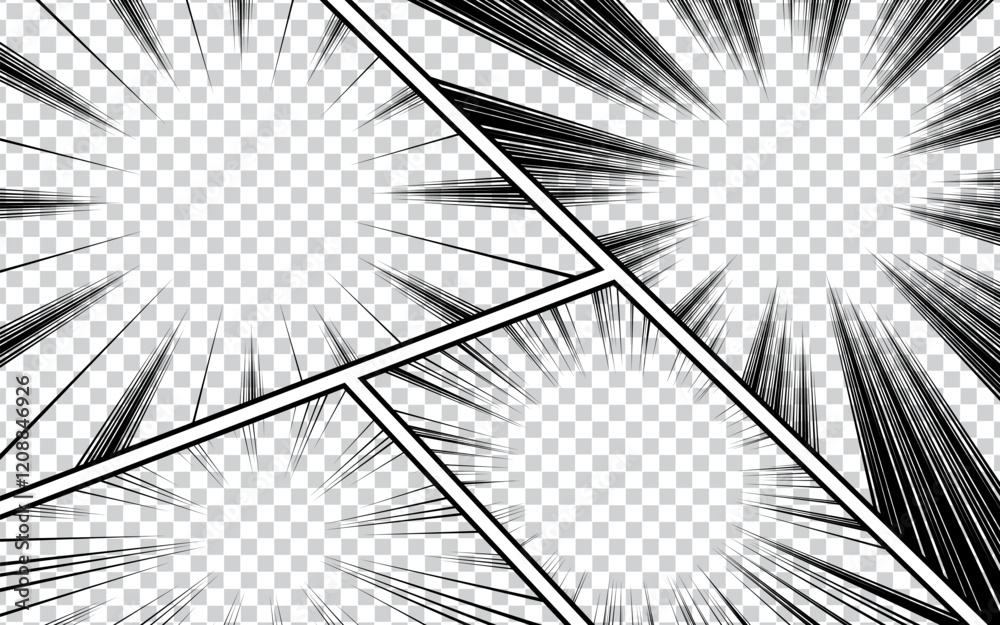 Comic book black radial lines background Manga or anime speed texture Super hero action frame Zoom effect Pop art gradient design Vector illustration