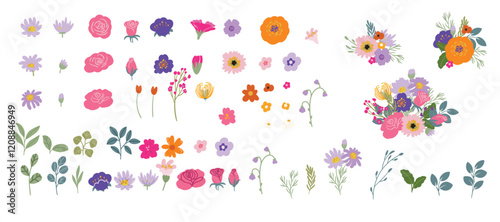 Set of hand drawn botanical flower line art vector. Collection black white contour drawing of foliage, wildflower, poppy, eucalyptus, bird. Illustration design for logo, wedding, invitation, decor.