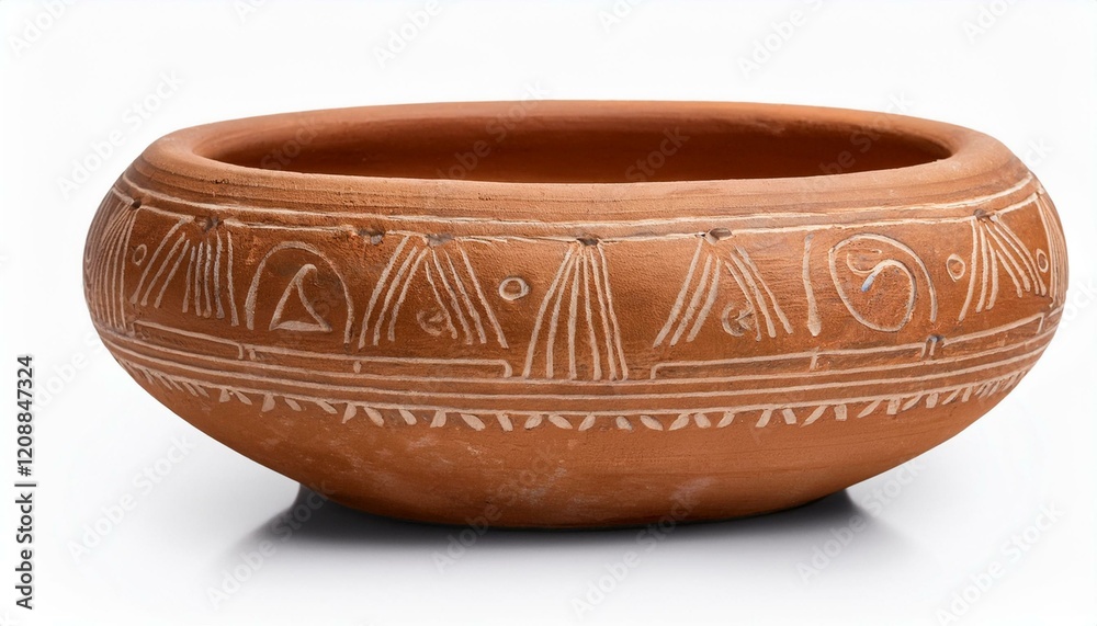 Handcrafted terracotta bowl with intricate patterns. Handcrafted terracotta bowl with intricate patterns.