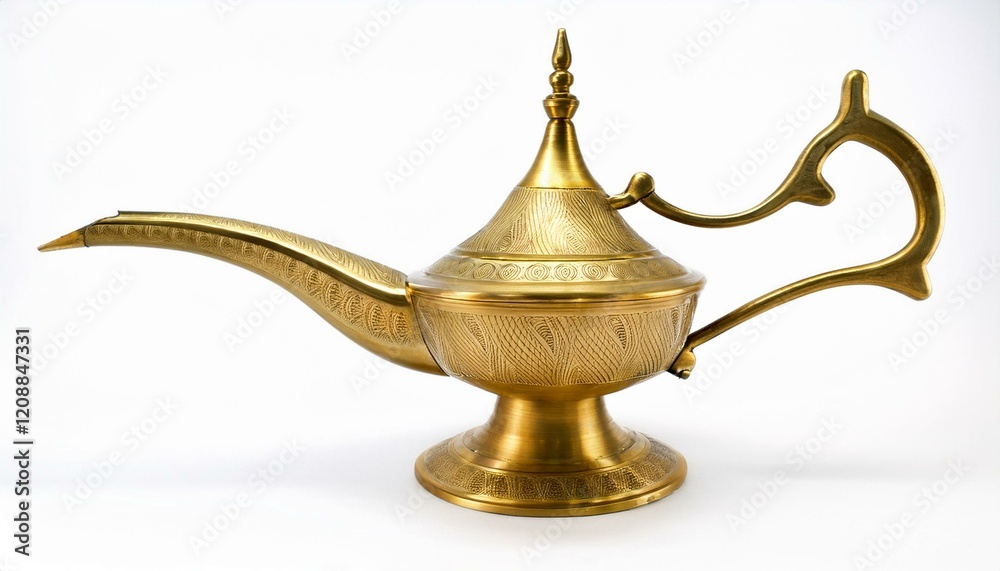 Ornate brass oil lamp with intricate detailing. Ornate brass oil lamp with intricate detailing.