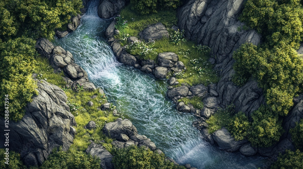 Serene Mountain River: A Breathtaking Aerial View Serene Mountain River: A Breathtaking Aerial View