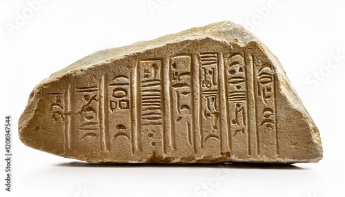 Ancient Egyptian Hieroglyphs carved on a stone fragment.