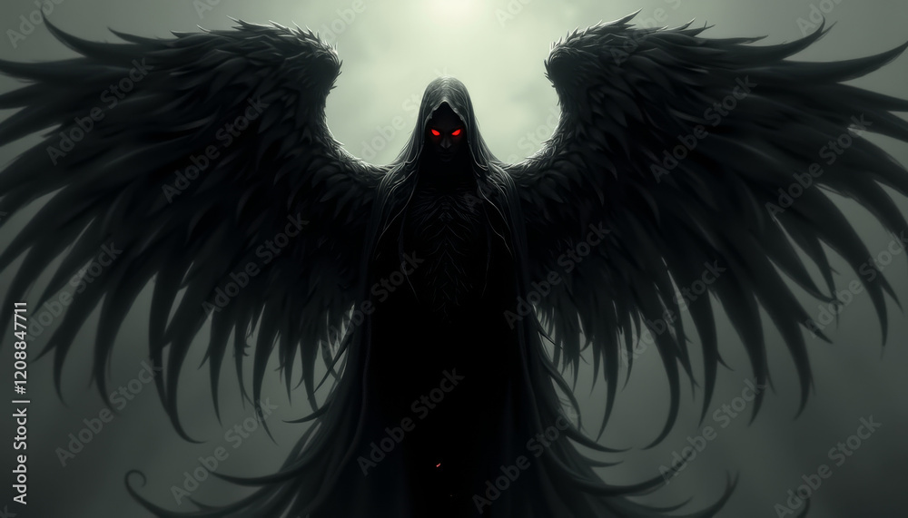 Fototapeta premium Dark Winged Spirit Standing in the Shadows