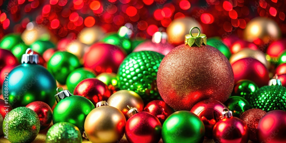 Merry Christmas and a Happy New Year! Red and green ornaments decorate this festive winter greeting card. Merry Christmas and a Happy New Year! Red and green ornaments decorate this festive winter greeting card.