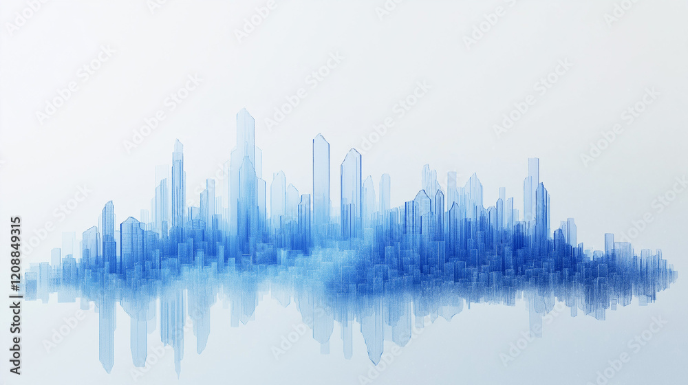 Abstract Blue Wave Lines with Dots on White Background Abstract Blue Wave Lines with Dots on White Background