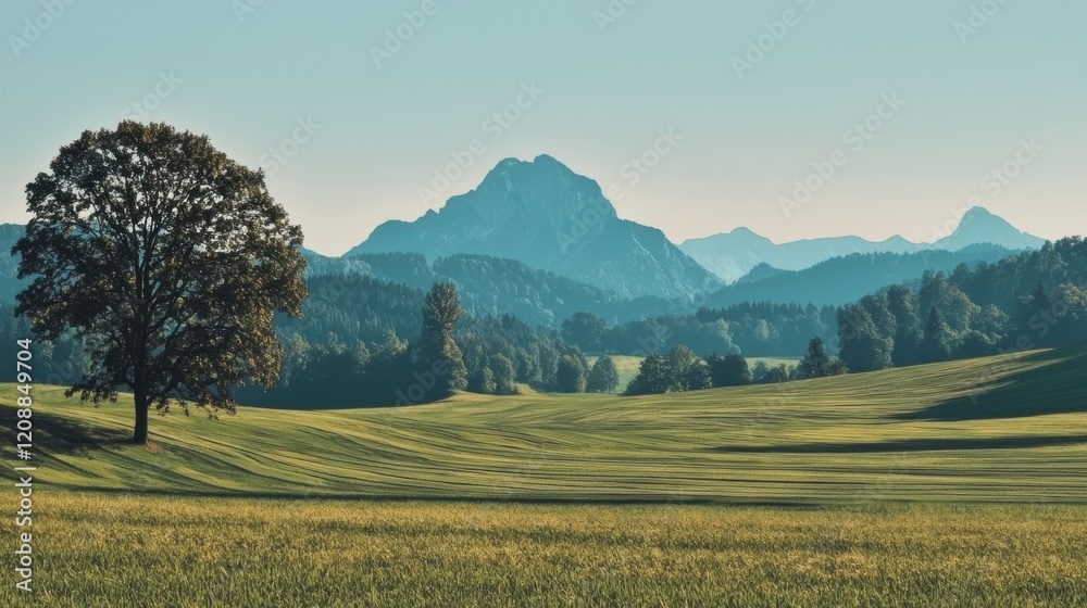 Serene Landscape Rolling Hills Lone Tree Mountain View Serene Landscape Rolling Hills Lone Tree Mountain View