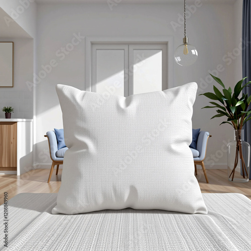 Elegant pillow mockup with a soft, blank canvas against a Miami apartment?s minimalist decor for modern branding. photo