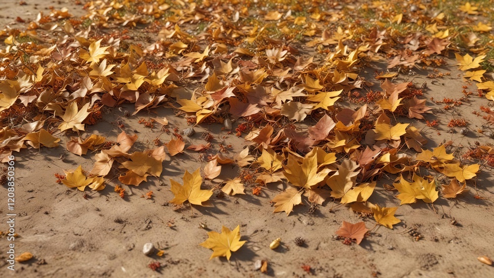 Leaves and twigs scattered across a dry, golden brown lawn, lawn, dry grass, earthy colors Leaves and twigs scattered across a dry, golden brown lawn, lawn, dry grass, earthy colors