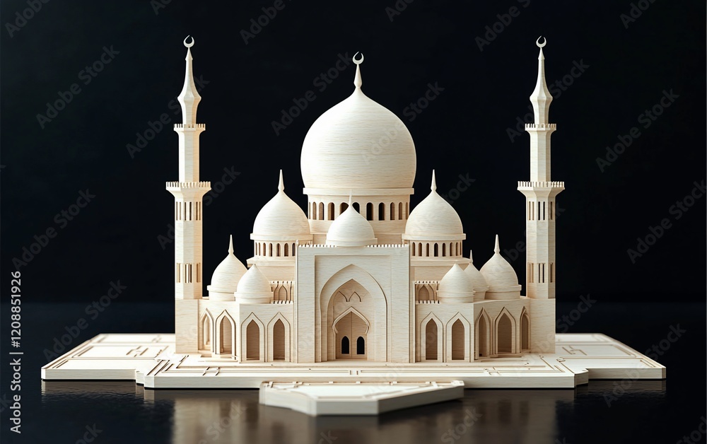 Obraz premium White mosque architectural model on black background.