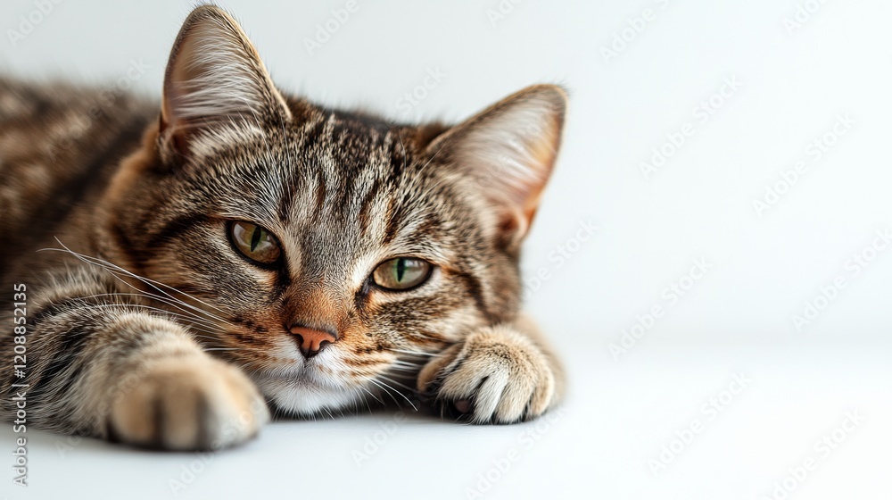 Portrait of a Curious Tabby Cat Adorable Feline with Striking Eyes, Isolated on White Background Portrait of a Curious Tabby Cat Adorable Feline with Striking Eyes, Isolated on White Background