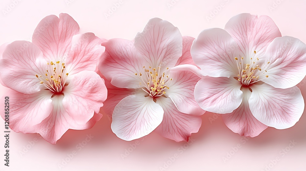 Three Delicate Pink Flowers Arranged in a Row Three Delicate Pink Flowers Arranged in a Row