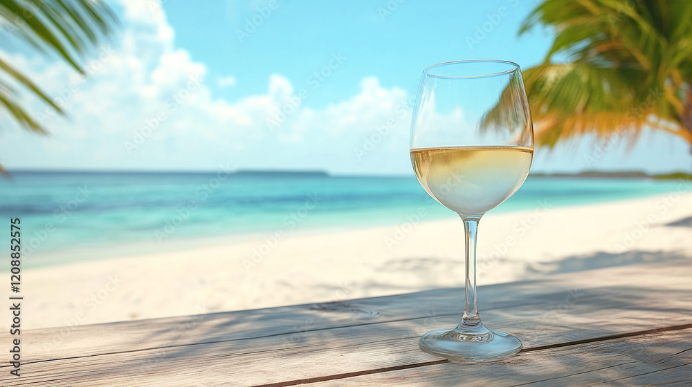glass of white wine against a summer sea background with modern blurred aesthetics and empty blank caption space symbolizing relaxation and sophistication glass of white wine against a summer sea background with modern blurred aesthetics and empty blank caption space symbolizing relaxation and sophistication