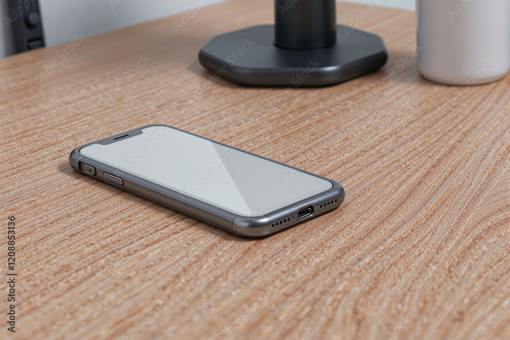 A blank phone case lies on a wooden desk with a modern workspace background. Perfect for showcasing custom designs or logos for phone case retailers or personal brand applications. A blank phone case lies on a wooden desk with a modern workspace background. Perfect for showcasing custom designs or logos for phone case retailers or personal brand applications.