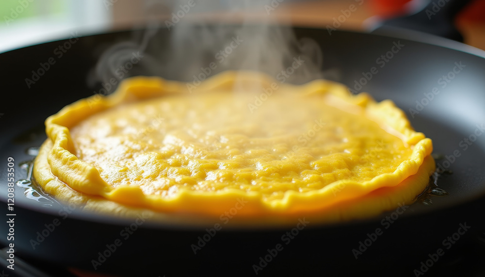 Steaming Omelet on Plate with Fresh Herbs Steaming Omelet on Plate with Fresh Herbs