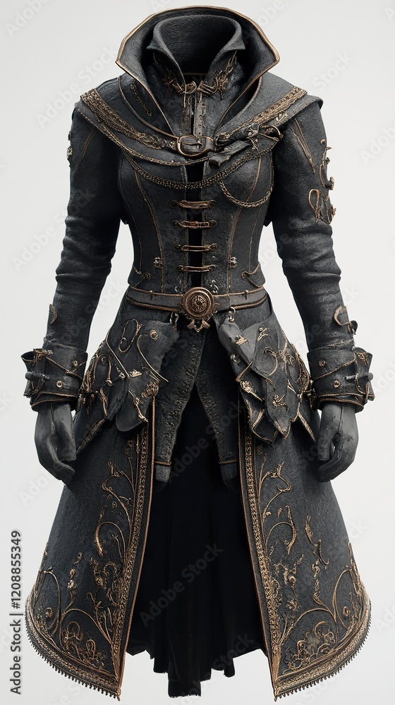 Fototapeta premium Elegant Black and Gold Victorian-Style Women's Dress