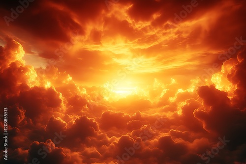 Fototapeta Naklejka Na Ścianę i Meble -  Fiery sunset with dramatic clouds.