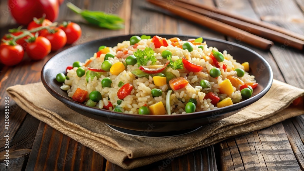 Delicious serving of fried rice with colorful vegetables, fried rice, delicious, food, Asian cuisine, vegetables, colorful, stir-fry Delicious serving of fried rice with colorful vegetables, fried rice, delicious, food, Asian cuisine, vegetables, colorful, stir-fry