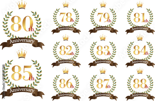 Wallpaper Mural 78～88周年イラスト　月桂樹の葉と王冠と茶色いリボンのマーク　アイコンセット Torontodigital.ca