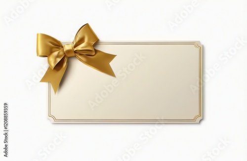 Golden Ribbon Tied Gift Card on White Background with Elegant Border  Simple and Elegant Design