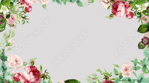 Animated Floral Card Frame, Growing and Blooming Flowers and Green Branches, Luma Channel Included