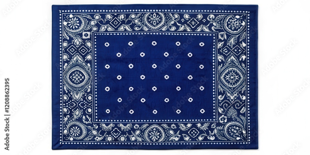 Obraz premium Vintage navy blue bandana square print for stock photo, bandana, vintage, navy blue, square print, retro, fabric