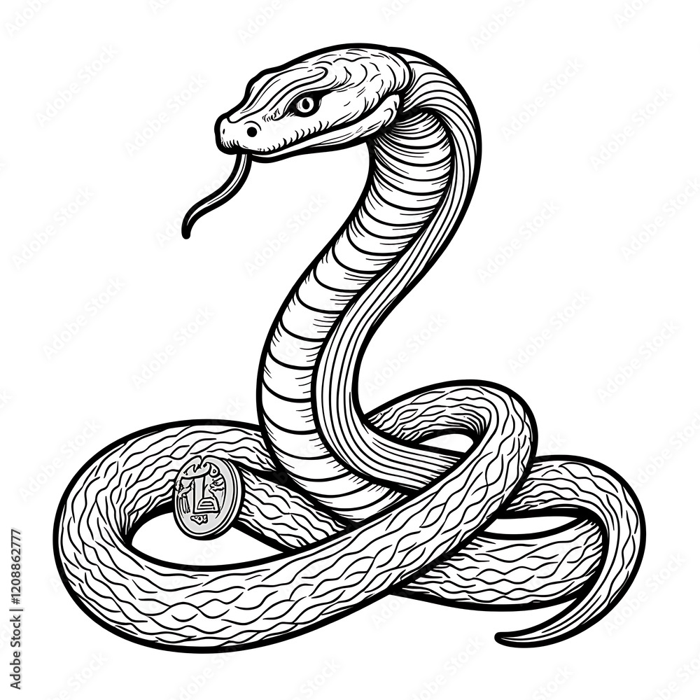 Fototapeta premium Cobra Snake Tattoo Design Black Ink Illustration