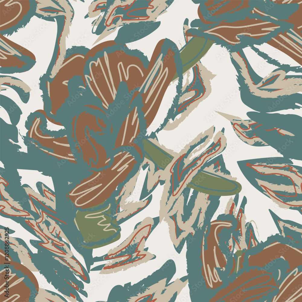 © Siu-Hong Mok - Neutral Colour Abstract Floral Seamless Pattern Design