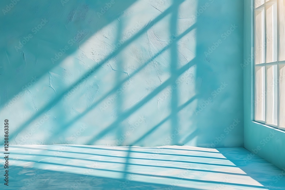 Obraz premium Abstract empty room with shadow on blue wall and sunlight from window