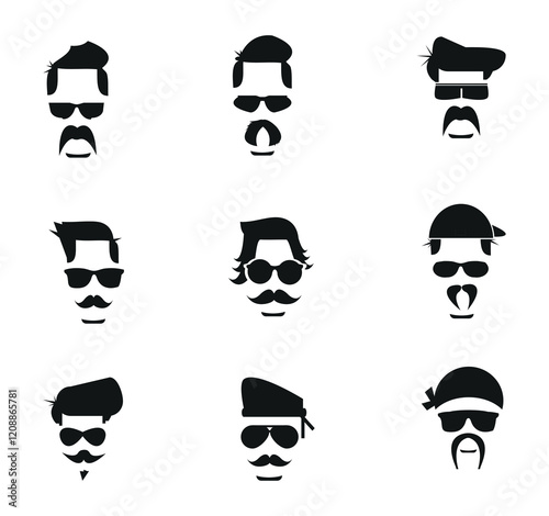 Men's hairstyles, mustaches and beards. Gentlemen with beards and moustaches. Vintage barber shop logos, labels, badges, logos. Vector illustration. people icon photo