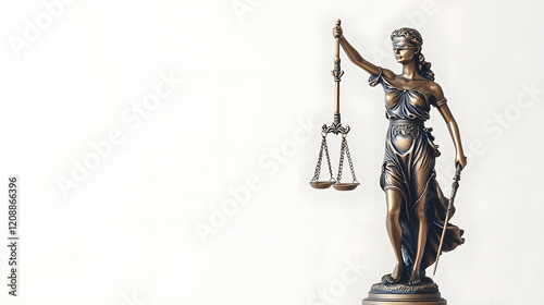 Side view of the Statue of Lady Justice on a bright background, symbolizing fairness, law, and justice with her scales and sword, representing the pursuit of justice and legal principles.
