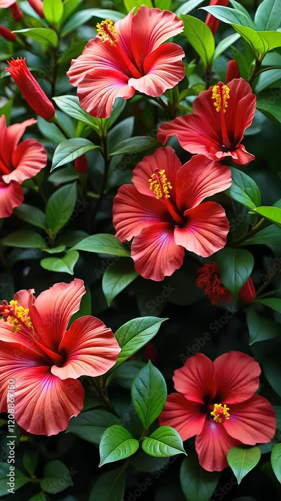 custom made wallpaper toronto digitalVibrant hibiscus blooms transition from bud to full blossom in lush garden setting