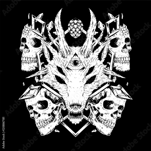 heavy tharsh horror death metal horror illustration skull skeleton band graphic shirt design artwork art print