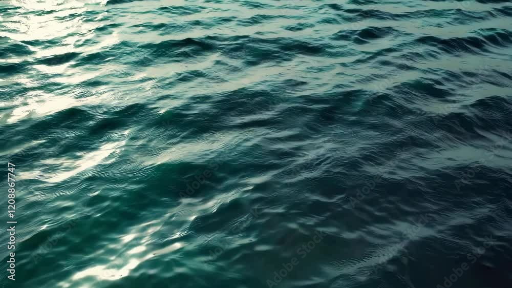Calm sea waves with sunlight reflections, peaceful ocean surface. Serenity and tranquility concept Calm sea waves with sunlight reflections, peaceful ocean surface. Serenity and tranquility concept