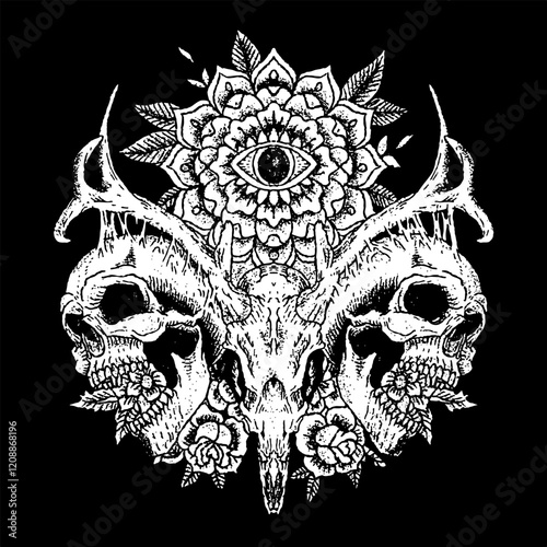 heavy tharsh horror death metal horror illustration skull skeleton band graphic shirt design artwork art print