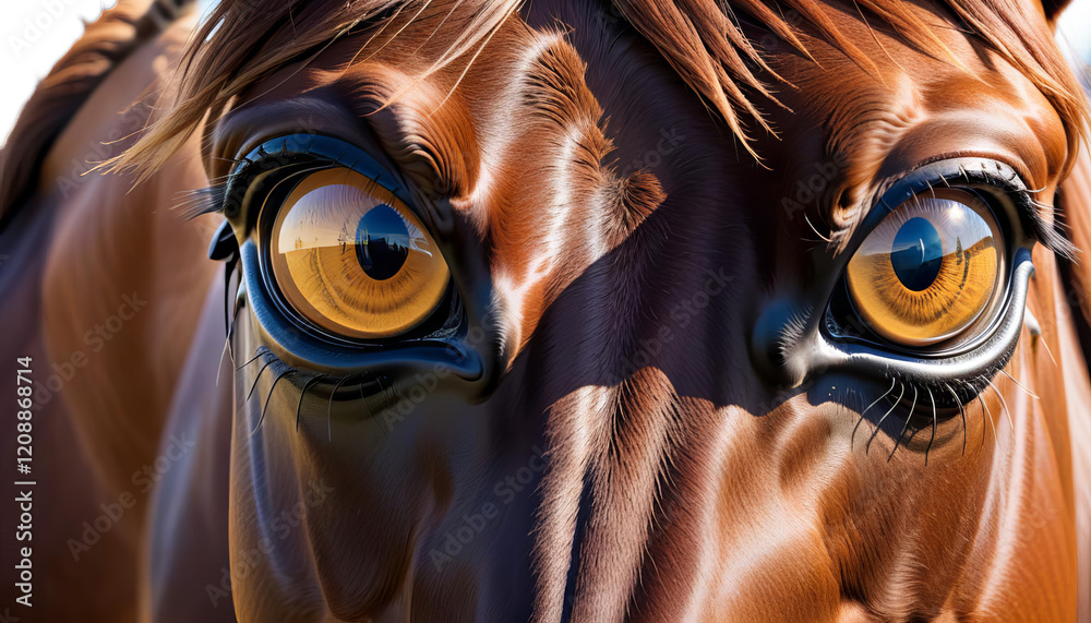 horse camera close copy banner extreme view looking front eyes space eye macro closeup brown equine portrait detail animal generative ai mammal zoo nature head farm