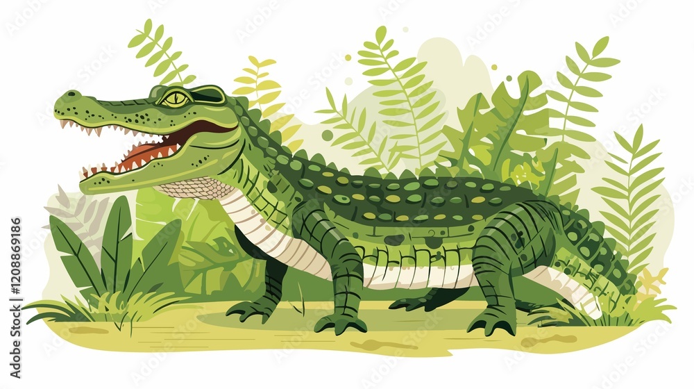Obraz premium Predatory Reptile Crocodile Flat Vector Illustration