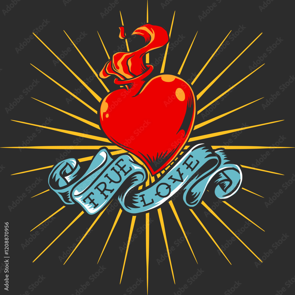 heart flame true love  banner old skool design