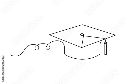 Continuous one line art drawing of graduation hat design vector illustration
