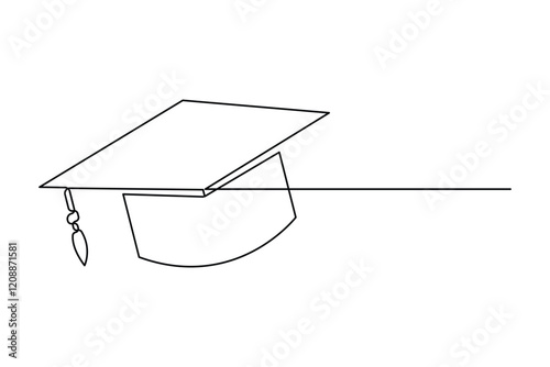 Continuous one line art drawing of graduation hat design vector illustration
