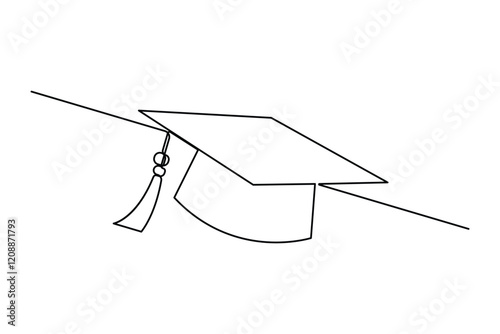 Continuous one line art drawing of graduation hat design vector illustration
