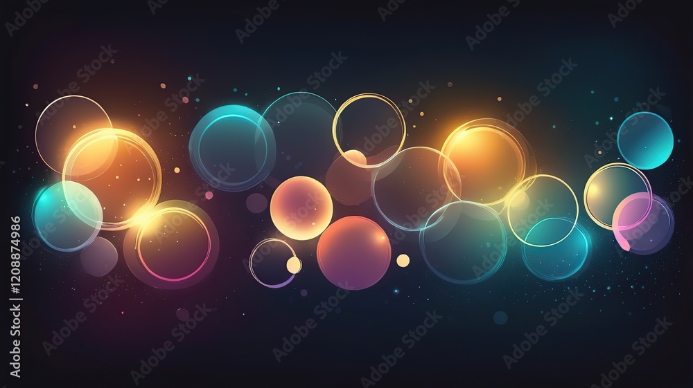 Naklejka premium Luminous abstract bokeh, soft glowing circles fading into a dark background.