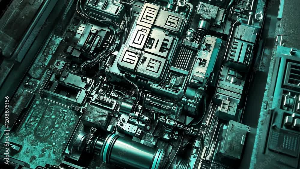 Detailed view of futuristic mechanical components showcasing intricate design and technology