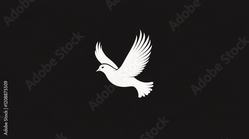 A stark, black background with a single, white dove, peace