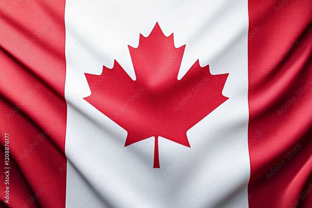 Canadian flag with red maple leaf on waving fabric background Canadian flag with red maple leaf on waving fabric background