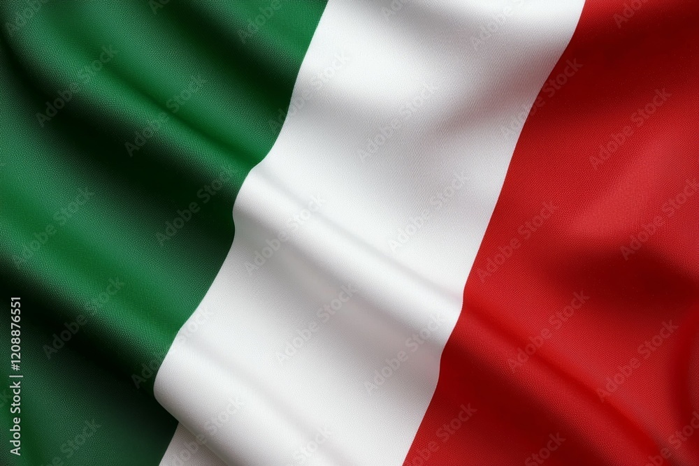 Italian national flag with green, white, and red vertical stripes waving in the wind Italian national flag with green, white, and red vertical stripes waving in the wind