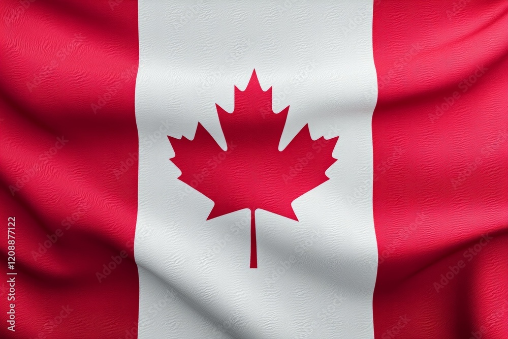 Waving canadian flag with iconic red maple leaf emblem Waving canadian flag with iconic red maple leaf emblem