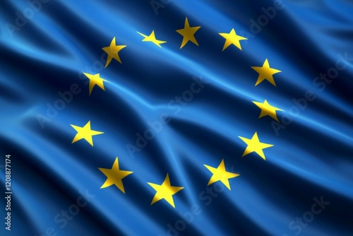 European union flag with blue background and yellow stars waving in the wind