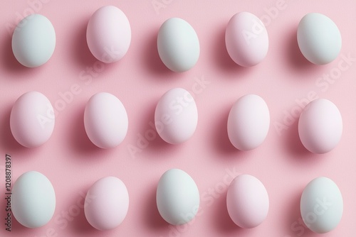 Pattern of pink and white eggs on pastel pink background photo