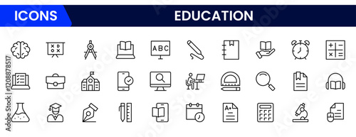 Education and Learning thin line icons set. Education, School, and Learning icons. Vector illustration