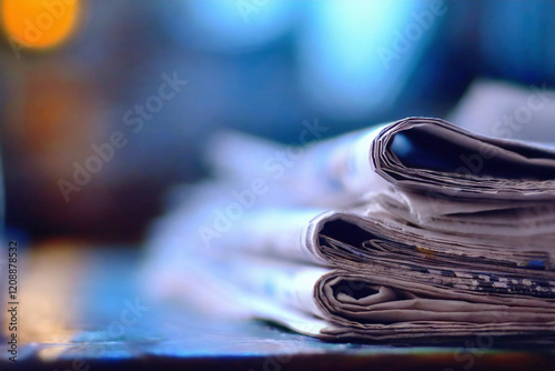 Pile of newspapers with soft background, close-up
